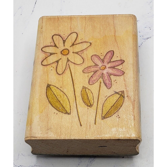 Daisy Duo Flowers Image Tree Wood Mounted Rubber Stamp IT08B - Picture 1 of 7
